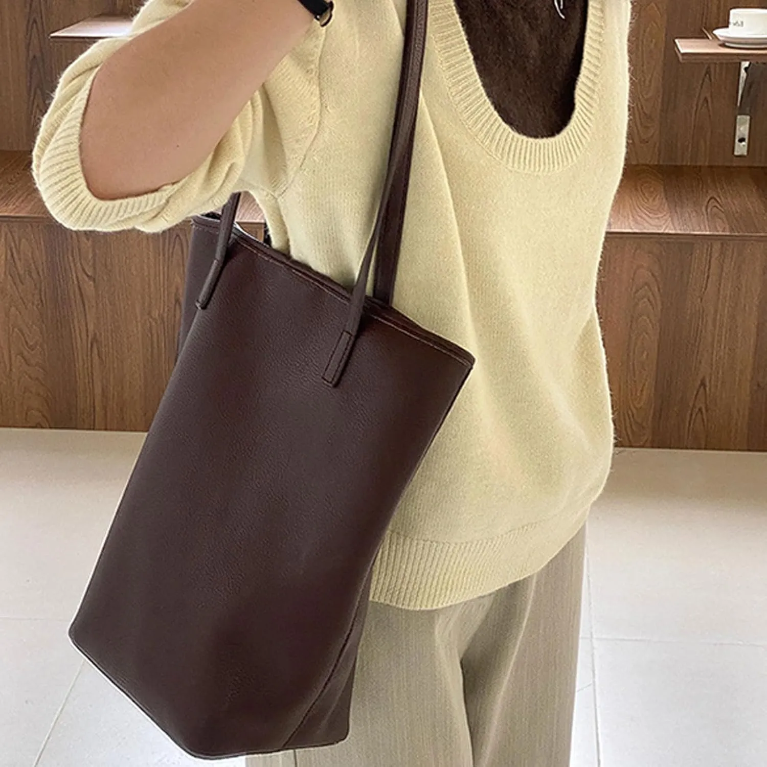 Elegant Bucket Bag Large Leather Shoulder Bags For Women Girls Underarm Purse Casual Handbag With Spacious Interior
