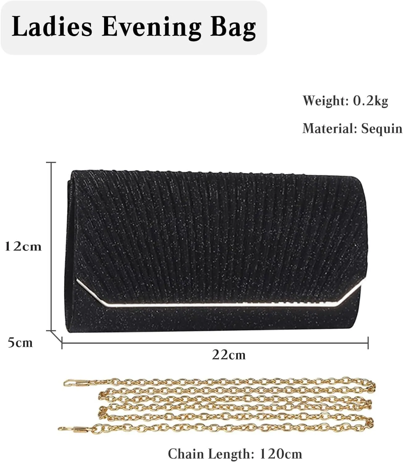 Elegant Crossbody Shoulder Bag Women Clutch Shiny Sequins Evening Glitter Handbag with Long Bridal Wedding Purse