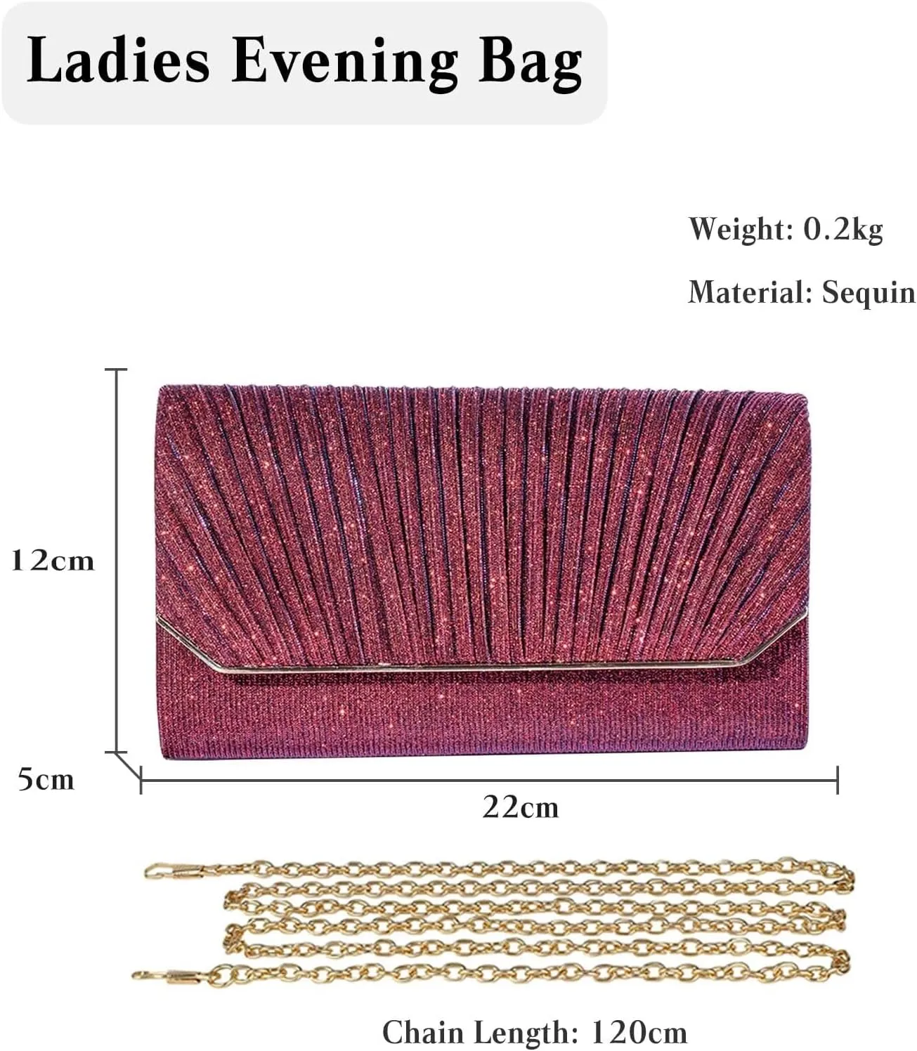 Elegant Crossbody Shoulder Bag Women Clutch Shiny Sequins Evening Glitter Handbag with Long Bridal Wedding Purse