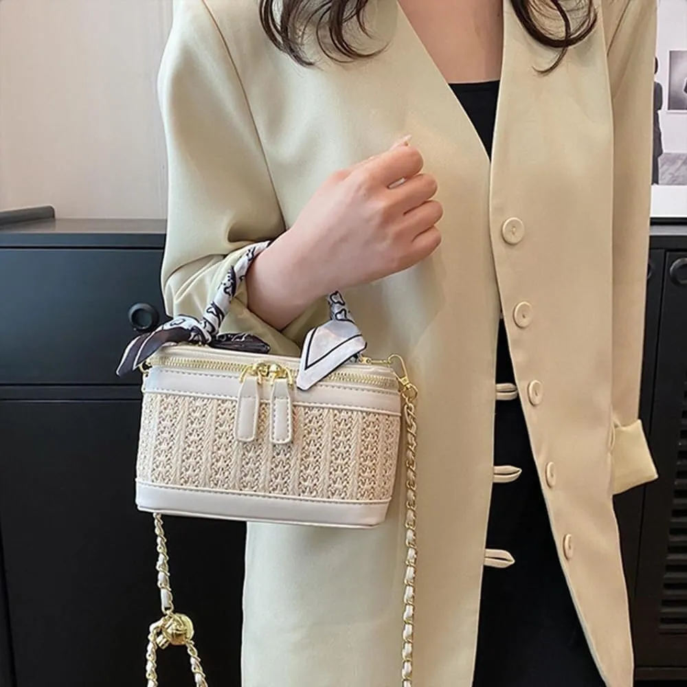 Elegant Designer Leather Evening Clutch Handbag with Gold Chain Shoulder & Crossbody Strap for Women