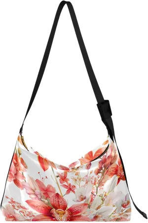 Elegant Hibiscus Flowers Crossbody Bag Hobo Handbag Purse Fashion PU Leather Shoulder Bags for Women