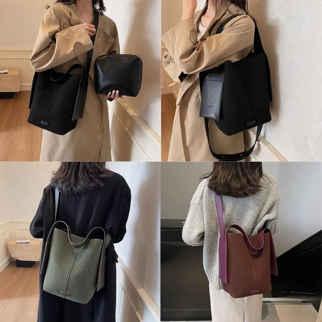 Elegant PU Crossbody Bag for Women Spacious Shoulder Bags Work Handbag Fashion Bucket Bags for Travel or Daily Use