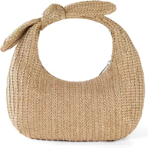 Elegant Woven Handbag Bow Decor Straw Bag Large Capacity Tote for Women Perfect for Beach and Travel
