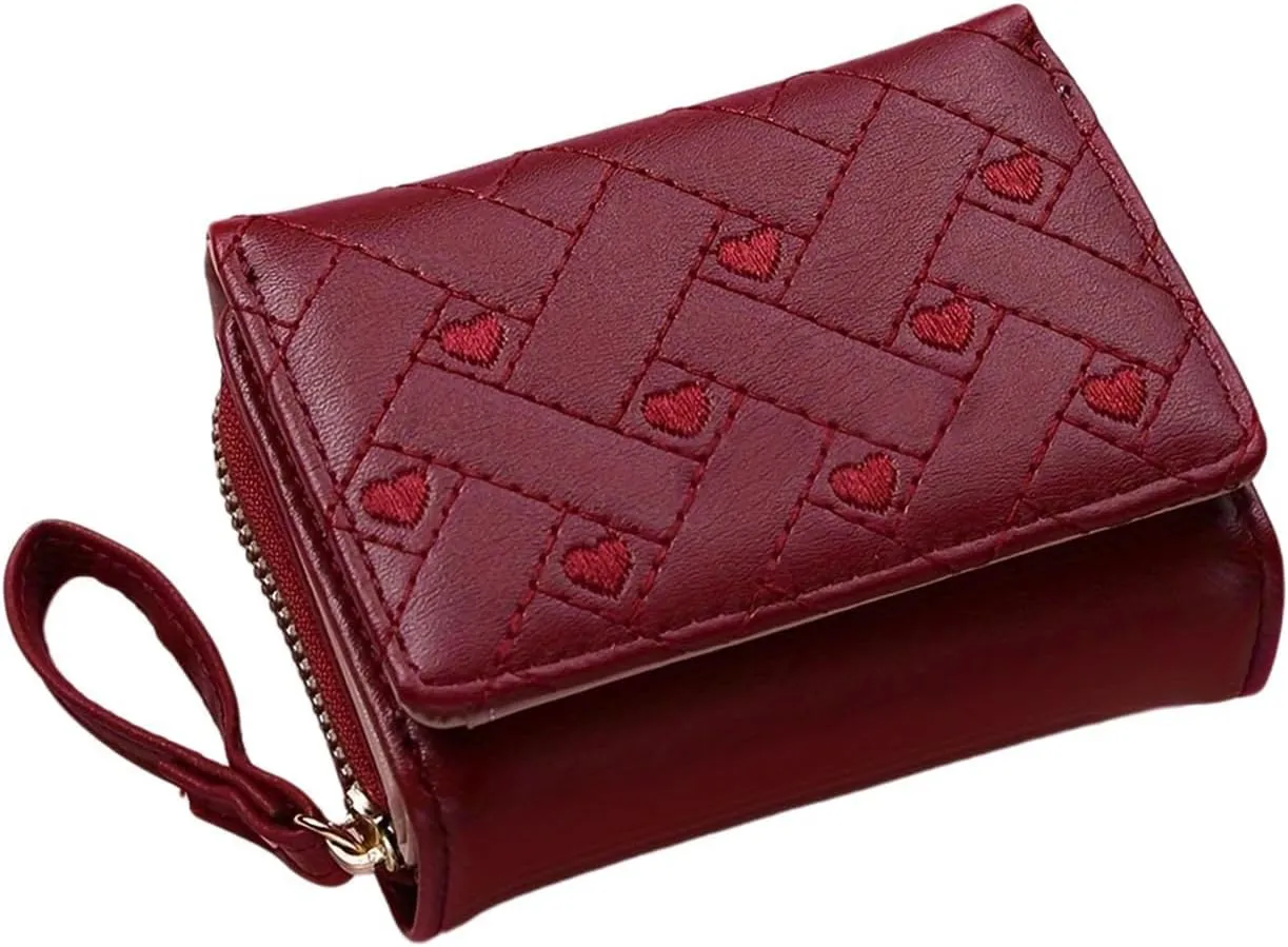 Embroidered Tri-Fold Wallet for Women RFID Blocking Compact Travel Wallet with 12 Card Slots Red Floral Design Secure Organizer for Credit Cards Cash ID