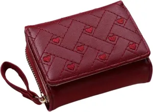Embroidered Tri-Fold Wallet for Women RFID Blocking Compact Travel Wallet with 12 Card Slots Red Floral Design Secure Organizer for Credit Cards Cash ID