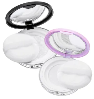 Empty Powder Container, 2 Pcs Reusable Mini Powder Compact with Mirror and Puff - Travel-friendly Design for Makeup, Diy, Handbag, On-the-go Touch-ups (Pink & Black)