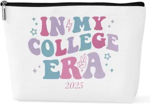 ENGVZ In My College Era 2025: Trendy Dorm Room Makeup Bag with Water Resistance - Compact Student Cosmetic Pouch for Dorm, Campus & Travel (Backpack-Friendly)