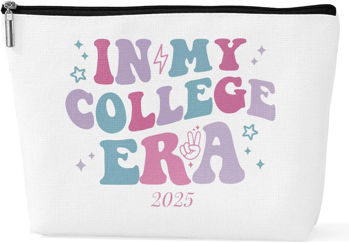 ENGVZ In My College Era 2025: Trendy Dorm Room Makeup Bag with Water Resistance - Compact Student Cosmetic Pouch for Dorm, Campus & Travel (Backpack-Friendly)