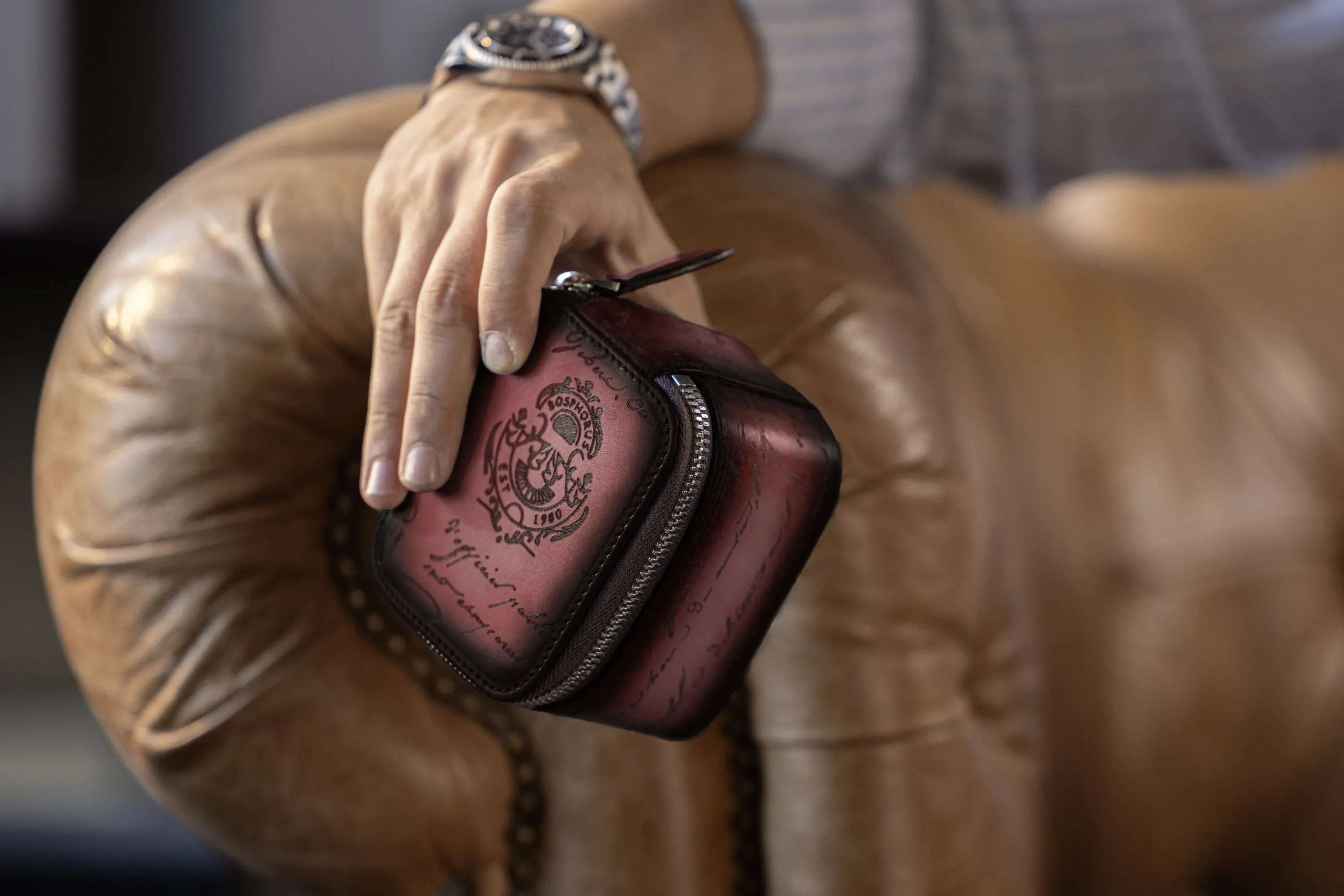 Ephesus Watch Case - Parchment Patina Red For 1 Watch