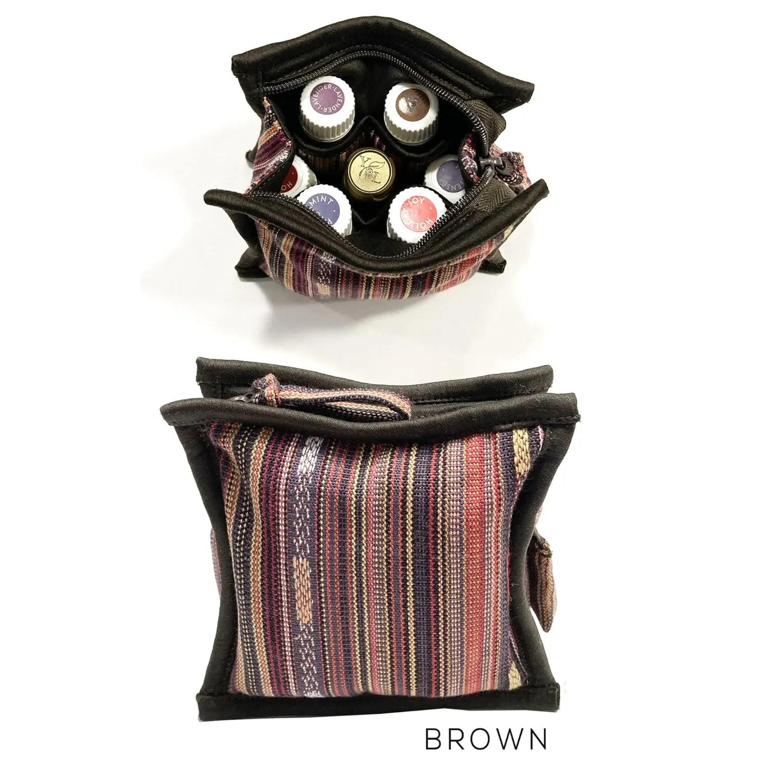 Essential Oil Case for Purse - Earthy Brown - Small Size HOLDS 4-6 Bottles (5ml-15ml, also fits Roller Bottles) - Chic and Compact EO Bags in Multiple Sizes - Perfect size Essential Oil Travel Bag