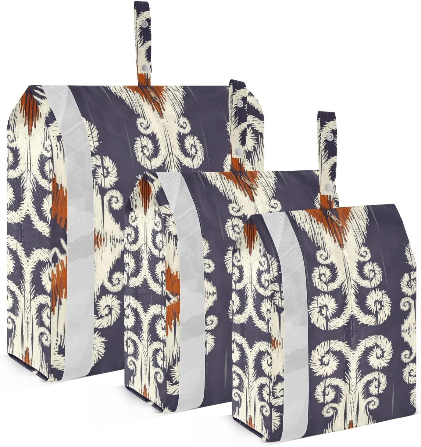 Ethic Ikat Bohemian Packing Cubes Set of 3, Lightweight Travel Luggage Organizers Foldable Bags for Easy Packing and Organization