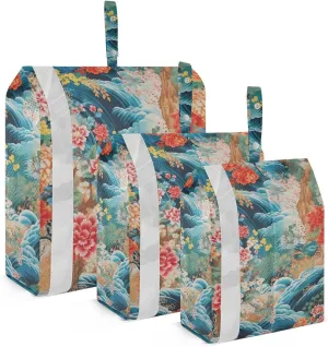 Exotic Flowers Blossom Packing Cubes Set of 3, Lightweight Travel Luggage Organizers Foldable Bags for Easy Packing and Organization