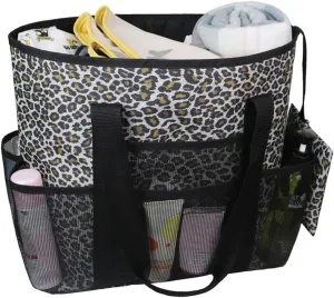 Extra Large Mesh Beach Bag Wet Dry Mesh Tote Bag Portable Foldable Tote Bag for Family Shopping Travel Picnic Pool Vacation (Leopard print)
