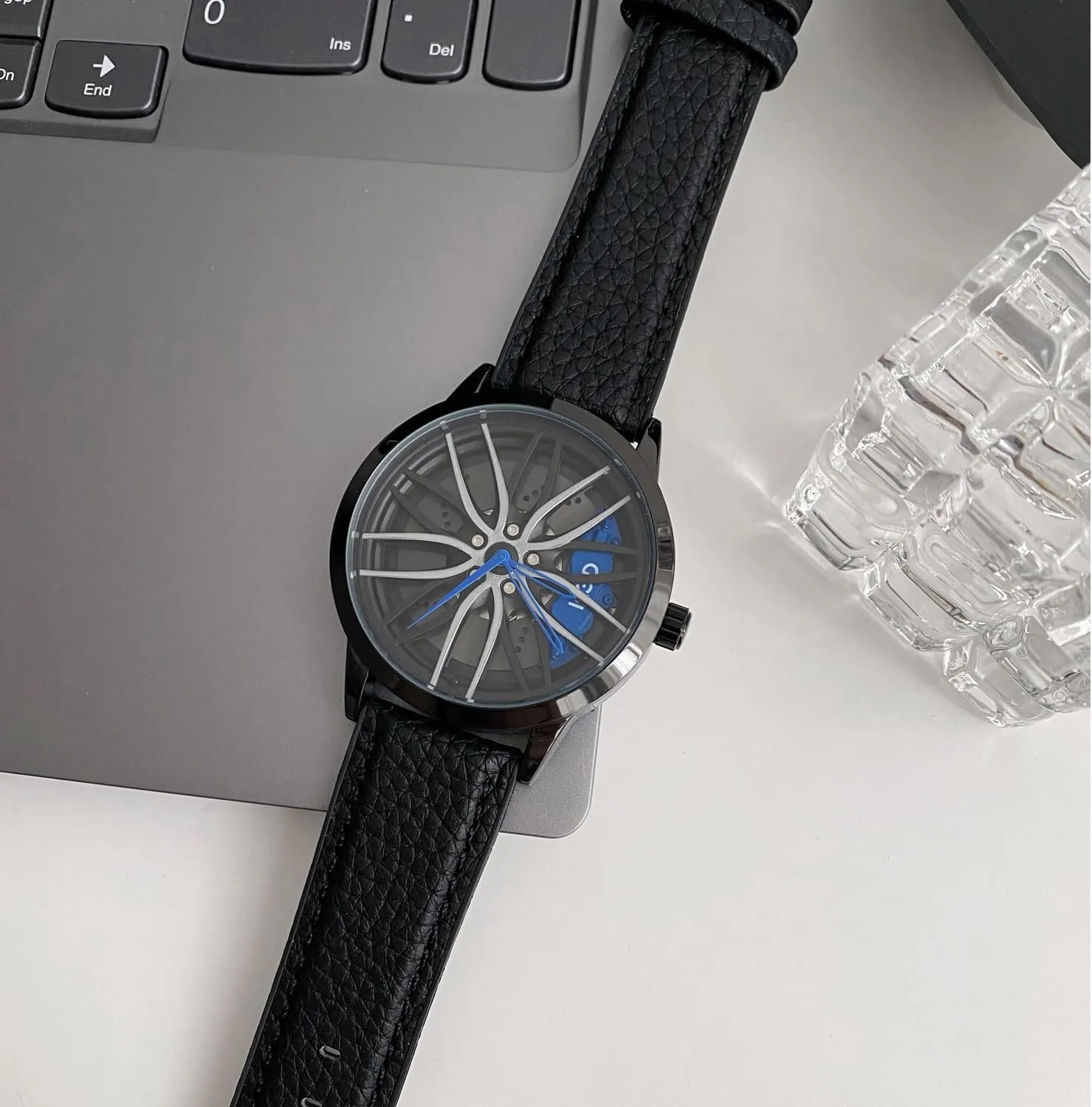 FANMIS Men's Creative 3D Car Wheel Watches Rim Hub Design Fashion Quartz Stylish Wristwatch Large Dial Skeleton Waterproof Watch, Suitable for Men and Car Enthusiasts
