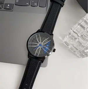 FANMIS Men's Creative 3D Car Wheel Watches Rim Hub Design Fashion Quartz Stylish Wristwatch Large Dial Skeleton Waterproof Watch, Suitable for Men and Car Enthusiasts