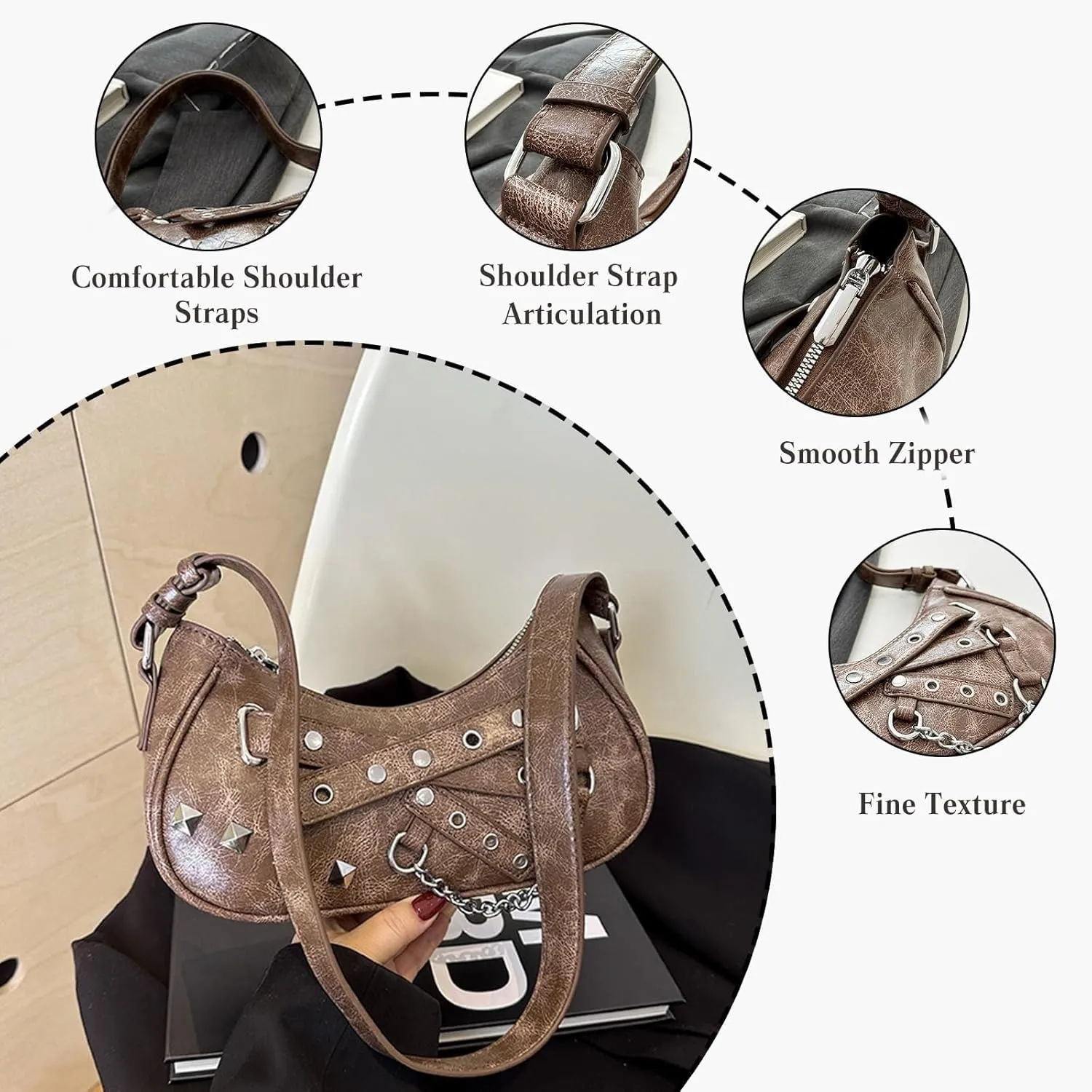 Fashion Hobo Elegant Women Handbag PU Leather Waterproof Shoulder Medium Capacity Top Handle Ladies Tote
