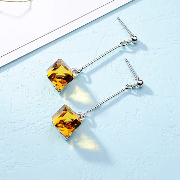 Fashion Long Earrings For Woman Jewelry Brincos Imitation Rhodium/ Gold-color Hot Sale Colorful Cube Crystal Stud Earring