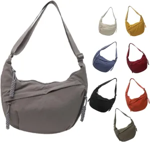 Fashion Plain Color Nylon Crossbody Bag For Women, Slouchy Dumpling and Multi-Pocket Sling Bag, Limorence Roomy Hobo Bags