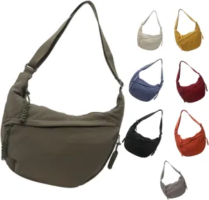 Fashion Plain Color Nylon Crossbody Bag For Women, Slouchy Dumpling and Multi-Pocket Sling Bag, Limorence Roomy Hobo Bags
