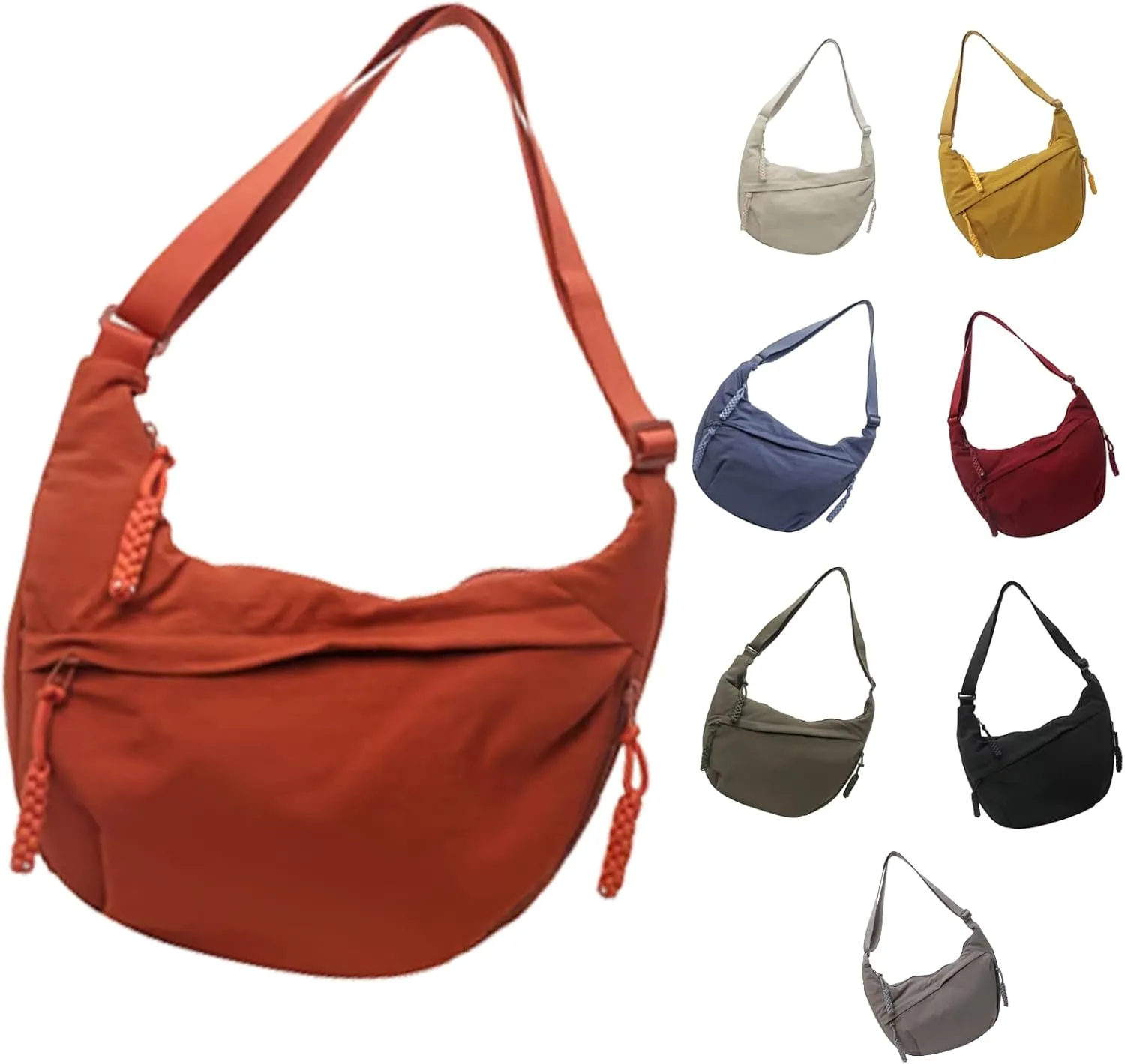 Fashion Plain Color Nylon Crossbody Bag For Women, Slouchy Dumpling and Multi-Pocket Sling Bag, Limorence Roomy Hobo Bags