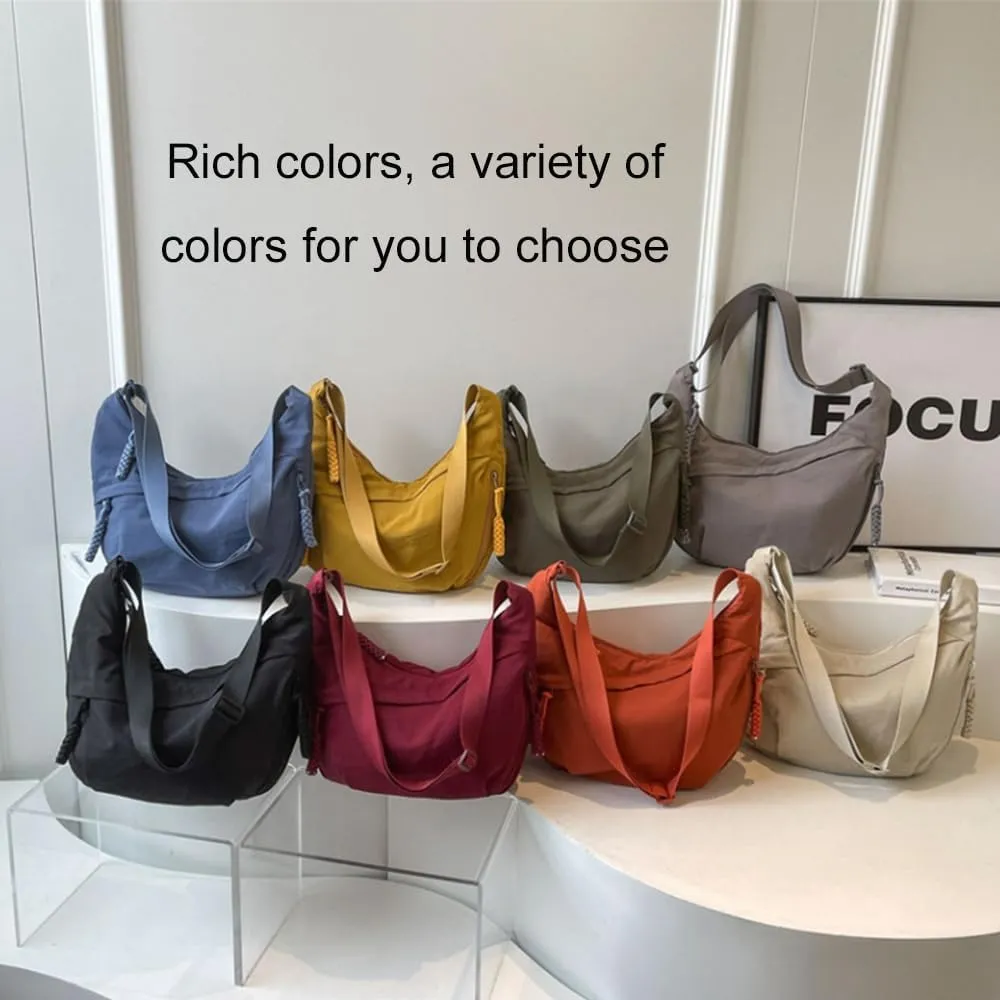 Fashion Plain Color Nylon Crossbody Bag For Women, Slouchy Dumpling and Multi-Pocket Sling Bag, Limorence Roomy Hobo Bags
