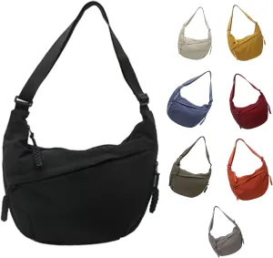 Fashion Plain Color Nylon Crossbody Bag For Women, Slouchy Dumpling and Multi-Pocket Sling Bag, Limorence Roomy Hobo Bags