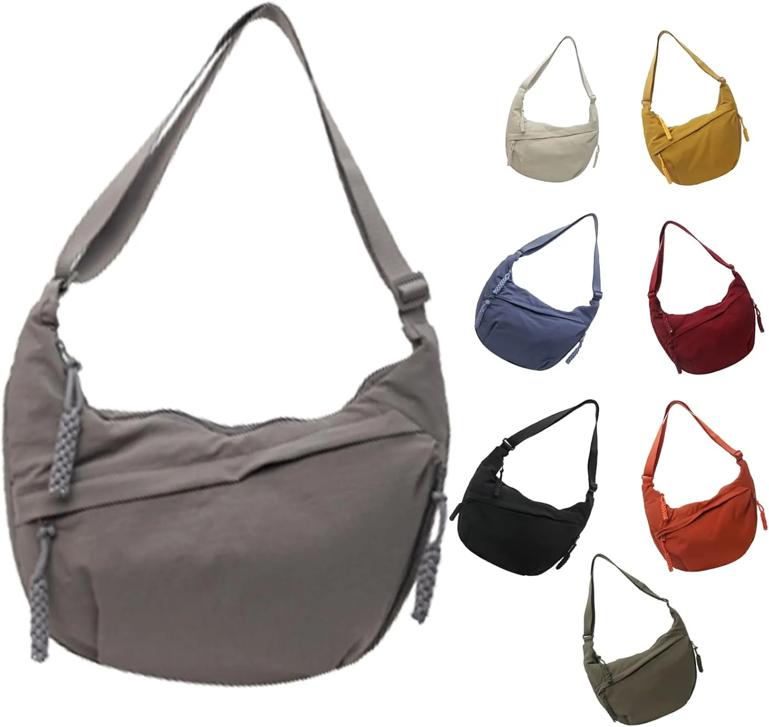 Fashion Plain Color Nylon Crossbody Bag For Women, Slouchy Dumpling and Multi-Pocket Sling Bag, Limorence Roomy Hobo Bags