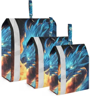 Fire Dragon Blue Packing Cubes Set of 3, Lightweight Travel Luggage Organizers Foldable Bags for Easy Packing and Organization