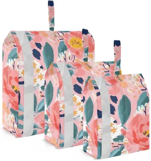 Floral Red Pink Rose Packing Cubes for Travel 3 Set Compression Travel Bags Suitcase Organizer Bags for Travel