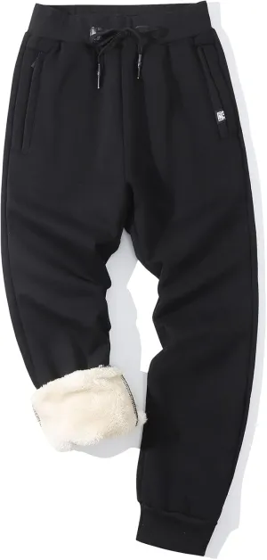 Flygo Men's Winter Warm Fleece Jogger Pants Sherpa Lined Sweatpants Active Track Pants