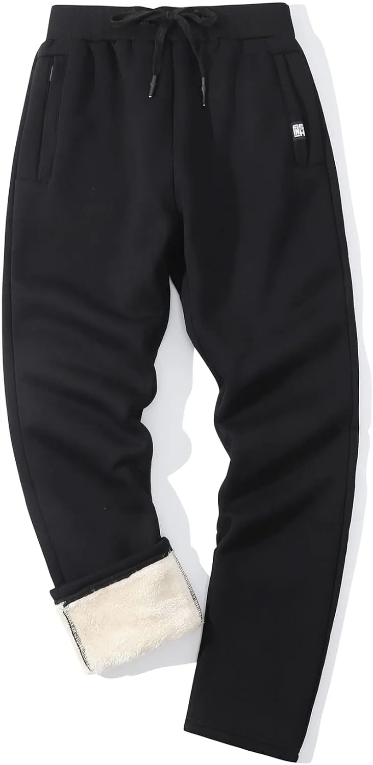 Flygo Men's Winter Warm Fleece Jogger Pants Sherpa Lined Sweatpants Active Track Pants