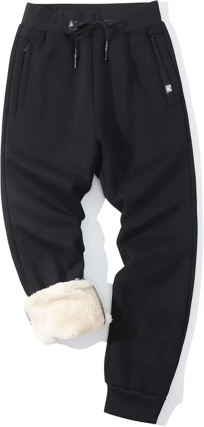 Flygo Men's Winter Warm Fleece Jogger Pants Sherpa Lined Sweatpants Active Track Pants