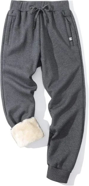 Flygo Men's Winter Warm Fleece Jogger Pants Sherpa Lined Sweatpants Active Track Pants