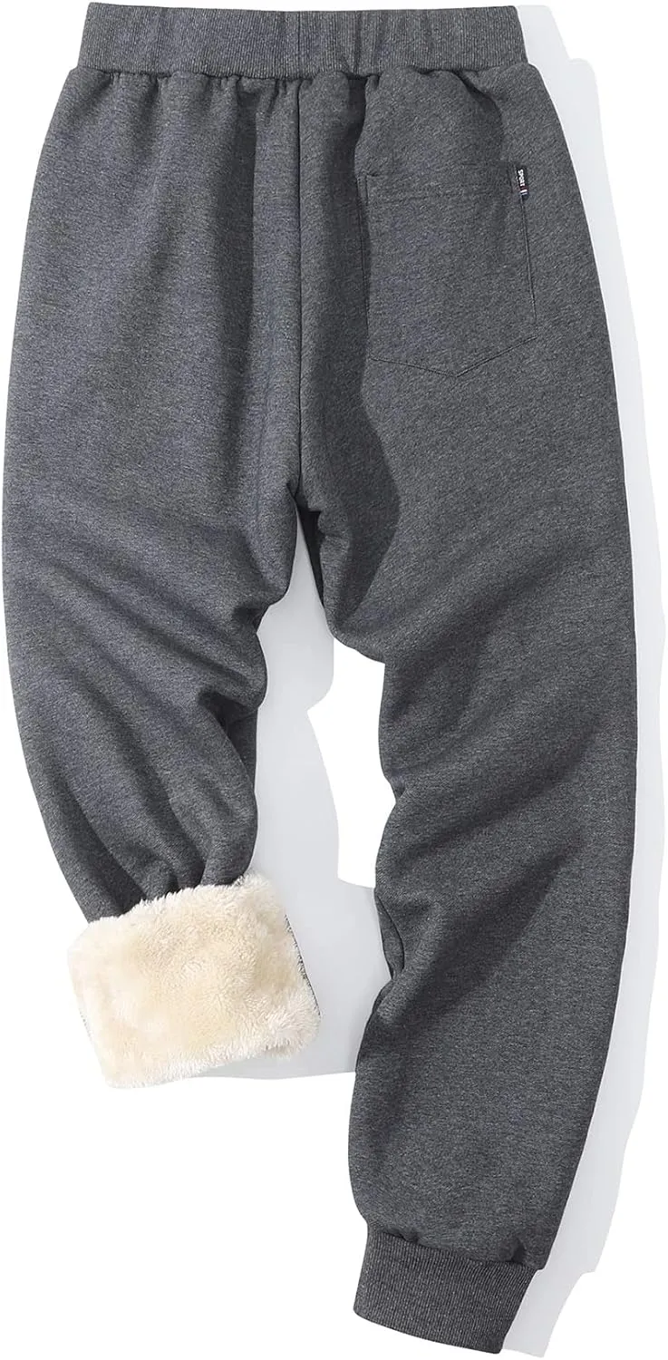 Flygo Men's Winter Warm Fleece Jogger Pants Sherpa Lined Sweatpants Active Track Pants