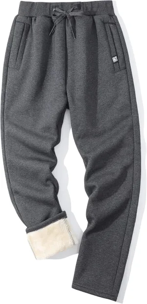 Flygo Men's Winter Warm Fleece Jogger Pants Sherpa Lined Sweatpants Active Track Pants