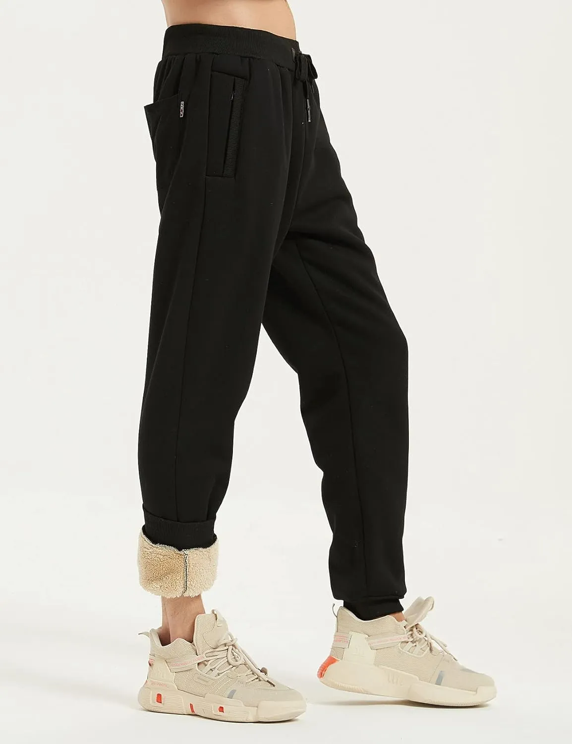 Flygo Men's Winter Warm Fleece Jogger Pants Sherpa Lined Sweatpants Active Track Pants