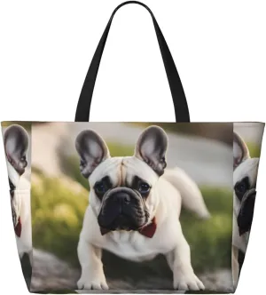 French Bulldog Dog Beach Travel Bag - Foldable Spacious Large Capacity Beach Bag Tote Bag With Zipper