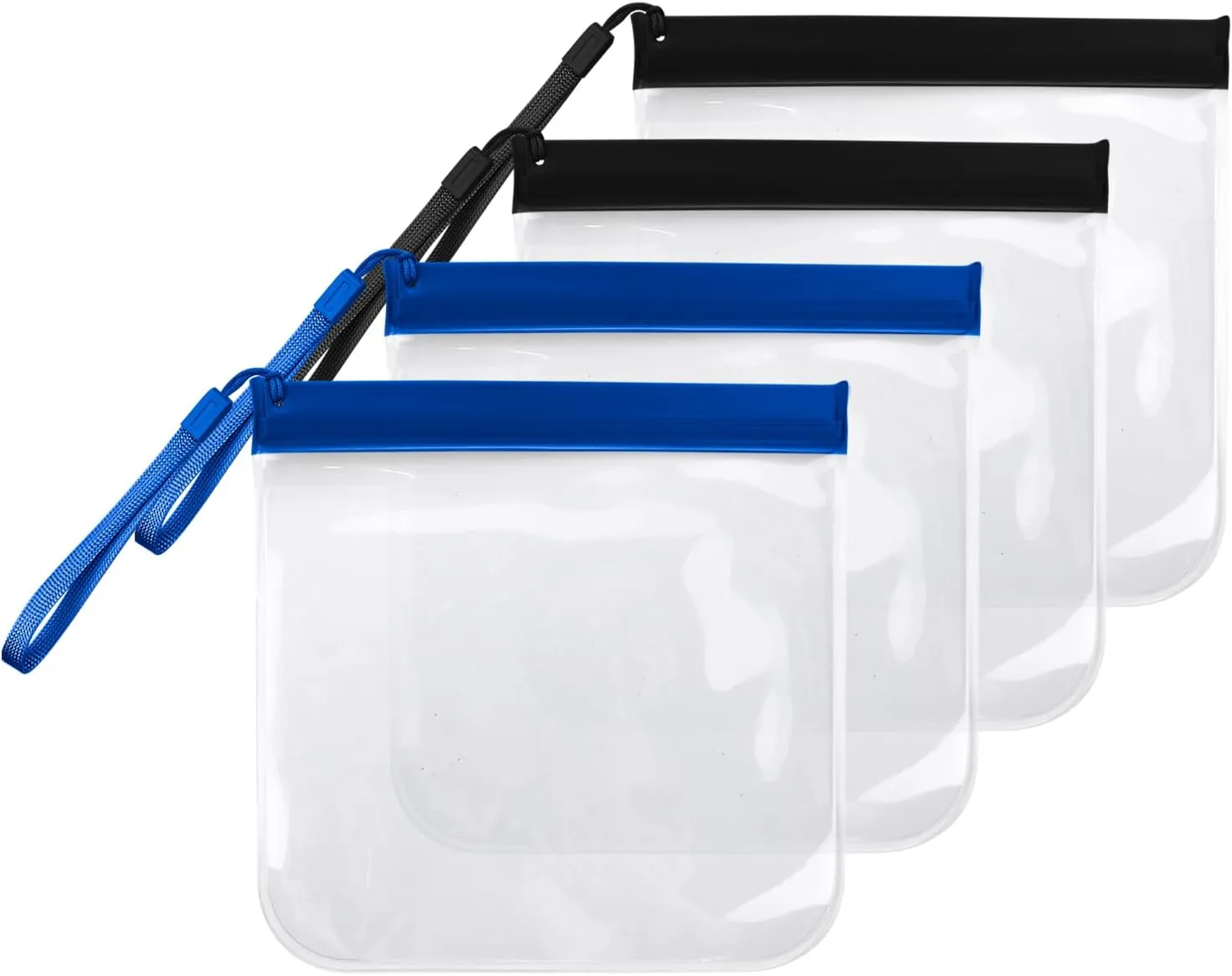 FuninCrea 4 PCS Clear Travel Toiletry Bag, 20 x 20cm Airport Security Sealing Liquid Bag Clear Bag Waterproof Toiletry Bag For Women Men Portable Small Makeup Bag Pouch Travel Essential (Black Blue)