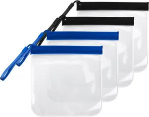 FuninCrea 4 PCS Clear Travel Toiletry Bag, 20 x 20cm Airport Security Sealing Liquid Bag Clear Bag Waterproof Toiletry Bag For Women Men Portable Small Makeup Bag Pouch Travel Essential (Black Blue)