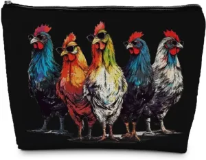 Funny Chicken Makeup Bag, Chicken Gifts for Chicken Lovers Women, Chicken Stuff, Chicken Lady Mom Farmer Gifts, Chicken Merch, Chicken Cosmetic Bag, Chicken Black Makeup Pouch