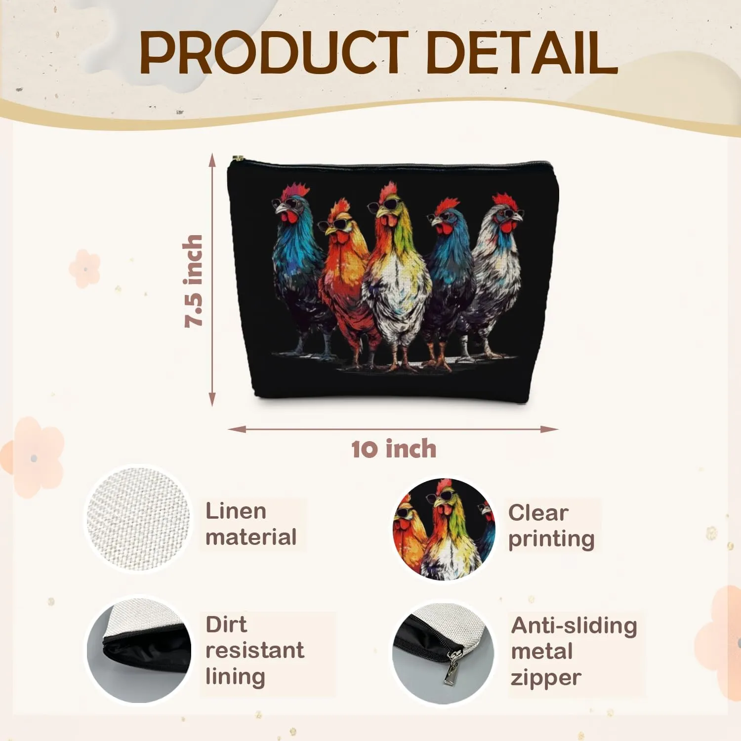 Funny Chicken Makeup Bag, Chicken Gifts for Chicken Lovers Women, Chicken Stuff, Chicken Lady Mom Farmer Gifts, Chicken Merch, Chicken Cosmetic Bag, Chicken Black Makeup Pouch