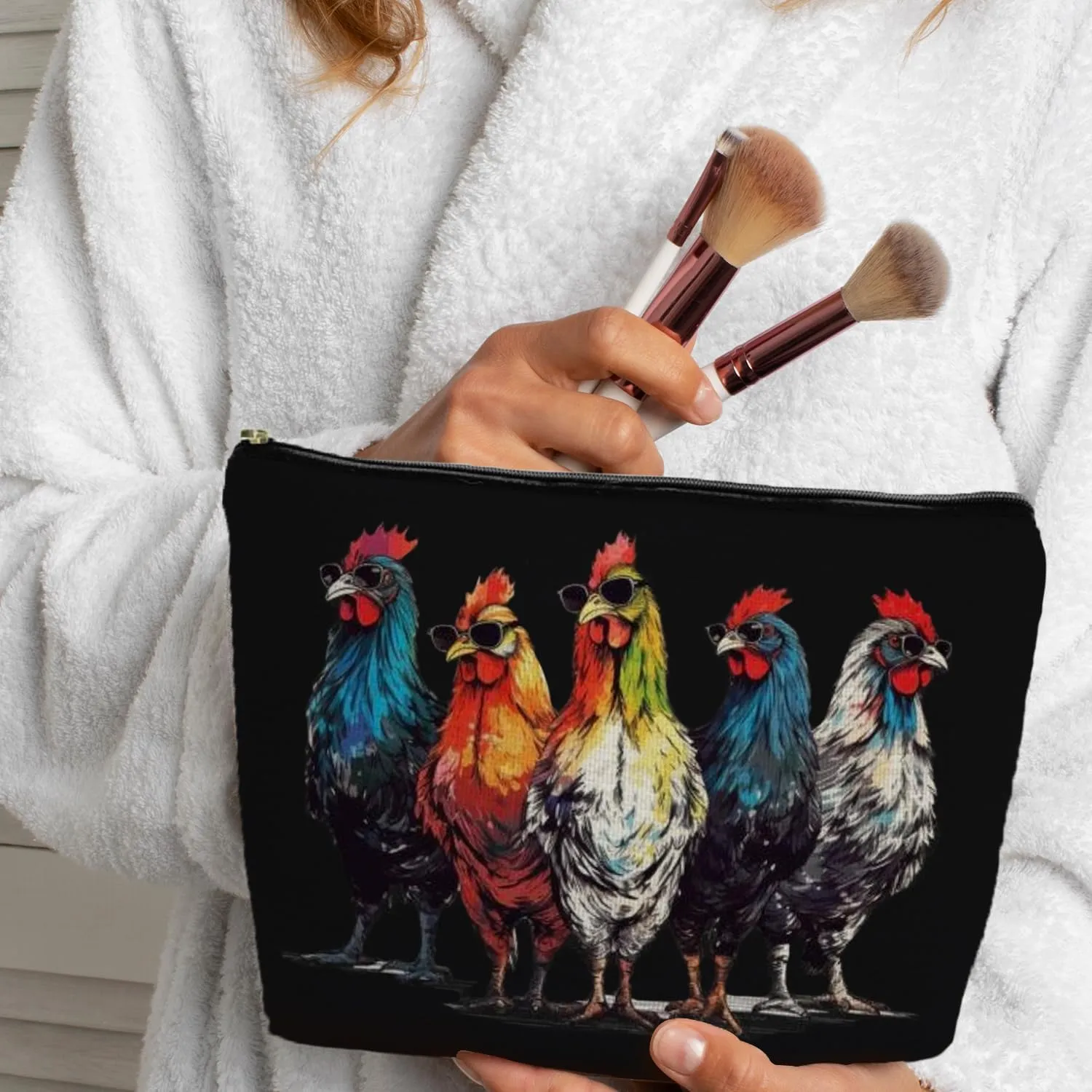 Funny Chicken Makeup Bag, Chicken Gifts for Chicken Lovers Women, Chicken Stuff, Chicken Lady Mom Farmer Gifts, Chicken Merch, Chicken Cosmetic Bag, Chicken Black Makeup Pouch