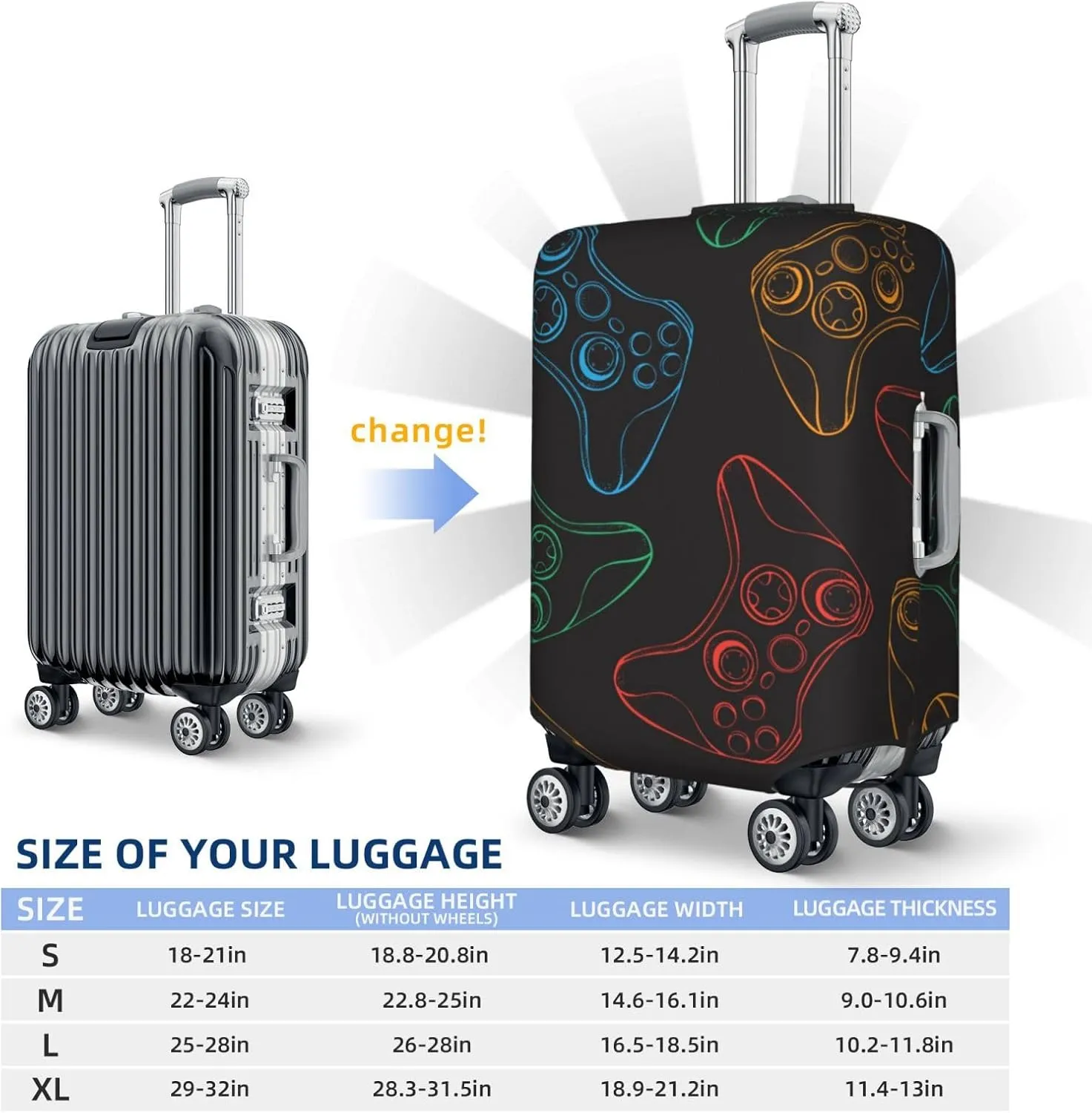 Gamepad Joystick Game Luggage Cover,Washable Suitcase Covers Fashion Luggage Covers,Anti-Scratch Suitcase Protector Cover