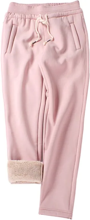Gihuo Women's Sherpa Lined Sweatpants Winter Warm Fleece Lined Sweatpants with Pockets Fleece Jogger Pants