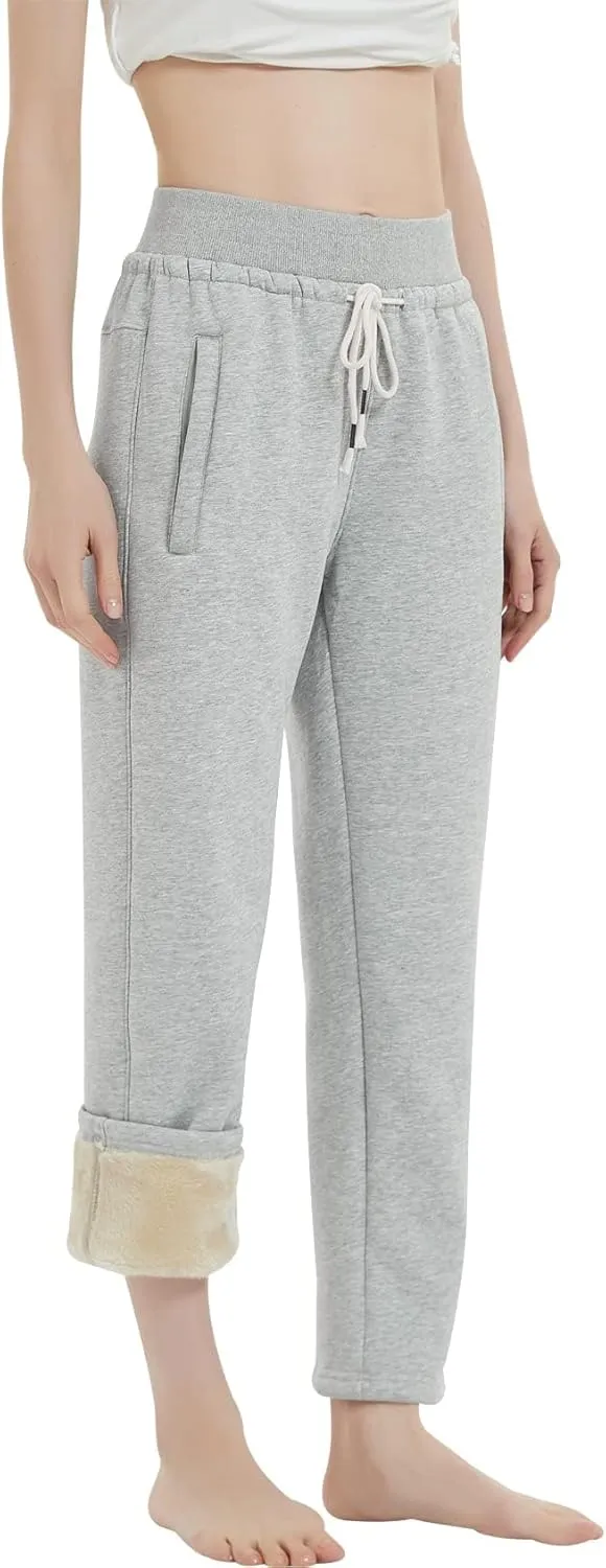 Gihuo Women's Sherpa Lined Sweatpants Winter Warm Fleece Lined Sweatpants with Pockets Fleece Jogger Pants