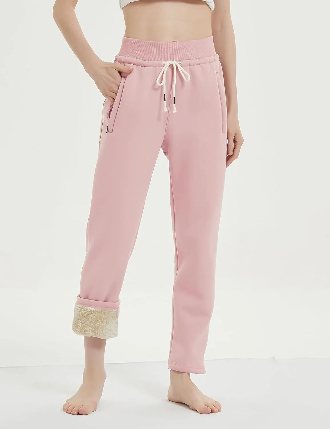 Gihuo Women's Sherpa Lined Sweatpants Winter Warm Fleece Lined Sweatpants with Pockets Fleece Jogger Pants