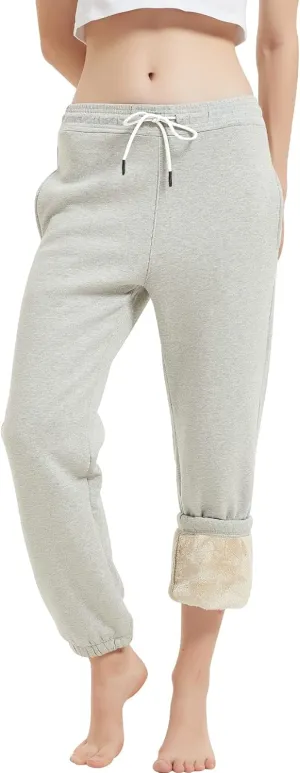 Gihuo Women's Sherpa Lined Sweatpants Winter Warm Fleece Lined Sweatpants with Pockets Fleece Jogger Pants
