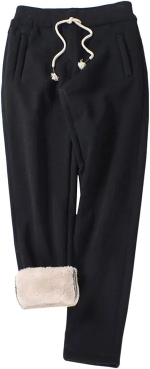 Gihuo Women's Sherpa Lined Sweatpants Winter Warm Fleece Lined Sweatpants with Pockets Fleece Jogger Pants