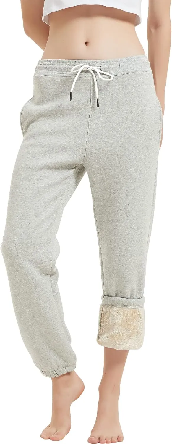 Gihuo Women's Sherpa Lined Sweatpants Winter Warm Fleece Lined Sweatpants with Pockets Fleece Jogger Pants