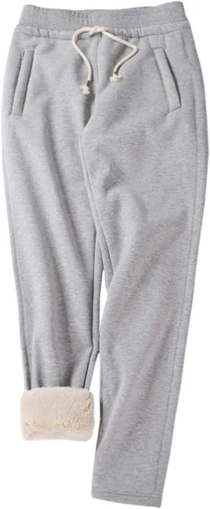 Gihuo Women's Sherpa Lined Sweatpants Winter Warm Fleece Lined Sweatpants with Pockets Fleece Jogger Pants